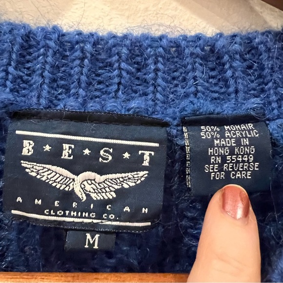 Vintage Womens Mohair Acrylic Cable Knit Sweater M Cobalt Blue Chunky Classic - Picture 7 of 11